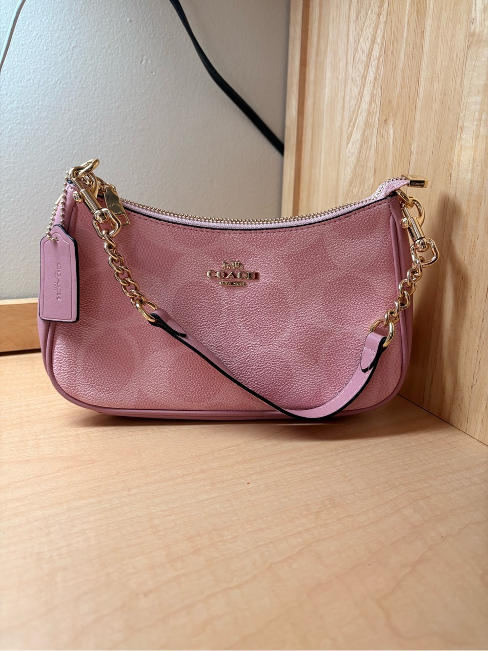 Coach Pink Pebble Leather Shoulder Bag with Gold Hardware
